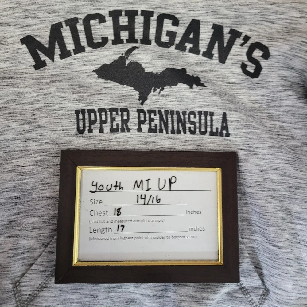 Avalon Apparel Youth Michigan's Upper Peninsula Gray Space Dye Hoodie Size 14/16